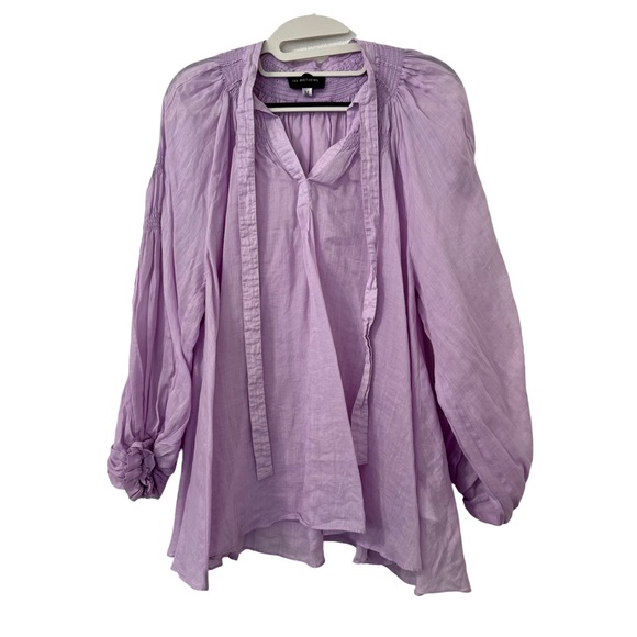 Lee Mathews Lavender Purple Linen Shirred Blouse‎ Lagenlook Oversized Women’s M
